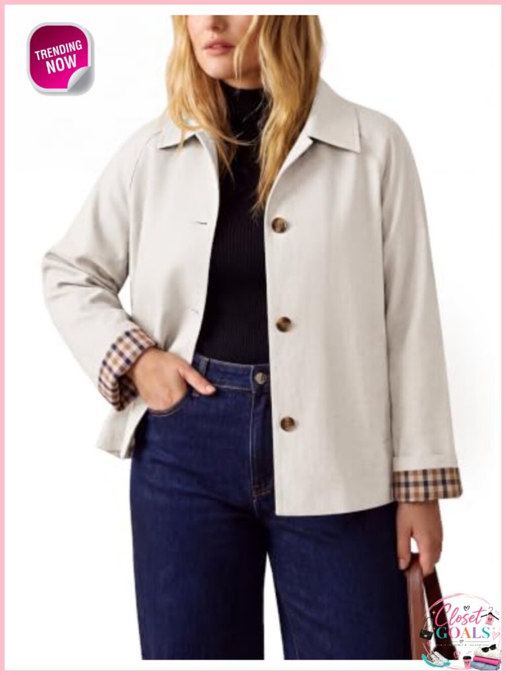 Women's Plus Size Cropped Trench Coat Lightweight Button Front Casual Jacket